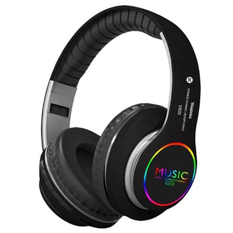 Ασύρματα & Ενσύρματα On-ear Bluetooth LED Ακουστικά - Super Bass Foldable Wireless Headphones Μαύρο
